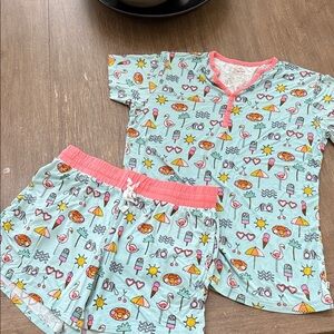 Littles Sleepies Summer Print Pajama Set - Light Blue and Pink